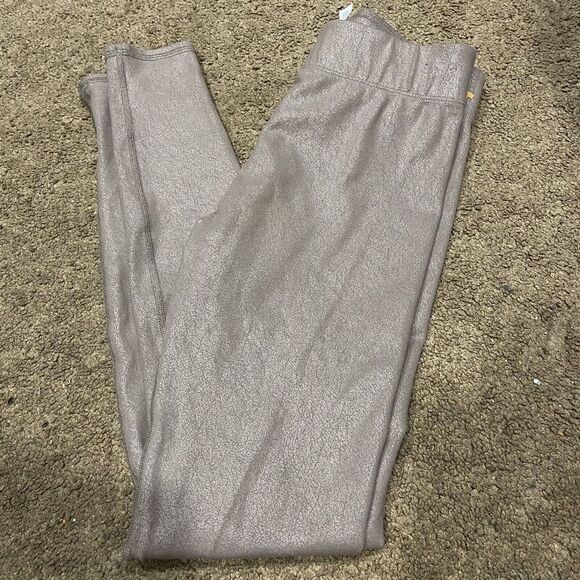 Alo Yoga Mocha Full Length Leggings Sz Small Cracked Metallic Print - Picture 2 of 6